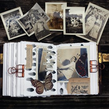 Use vintage photos and found words to tell a familiar or fictional story in your journal